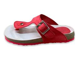 Morxiva Damen Leder Zehentrenner Sandalen Pantoletten Sandaletten Fußbett (Rot, numeric_41) von Morxiva