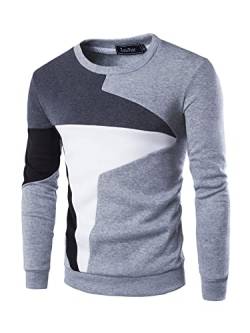 Morydal Colour Block Langarm Sweatshirt Herren Rundhalsausschnitt Weich Fleece Pullover Sweater Casual Top Winter Warm Tops Pullover Shirt, Hellgrau (#2), XXL von Morydal