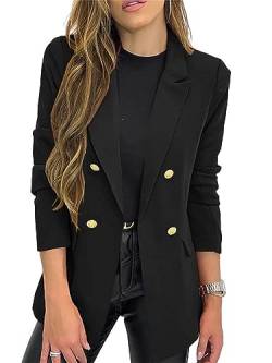 Morydal Frauen Businessjacken Revershals Einfarbig Strickjacke Blazer Damen Lange Ärmel Mantel Büro Schwarz S von Morydal