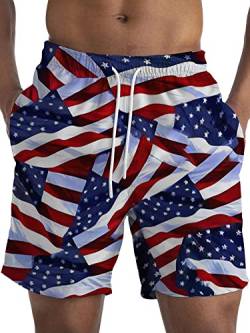 Morydal Herren-Badehose, amerikanische Flagge, bedruckt, Strandshorts, Unabhängigkeitstag, Sommer, kurze Hose, lockere Hose, Herren, 4. Juli, Mini-Hose, Sport, Style-M, 58 von Morydal