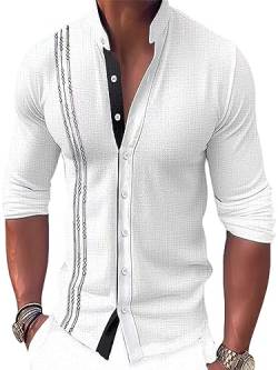 Morydal Herren Tops Knopfleiste Tunika Hemd Stehkragen Hemden Slim Fit Bluse Herren Langarm Arbeit, weiß, XXL von Morydal