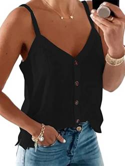 Morydal Weste Tops Damen Sommer Camisole Top Knopf V Ausschnitt Tank Top Casual Lose Spaghetti Träger Westen Ärmellos Cami Tops, Schwarz , X-Large von Morydal