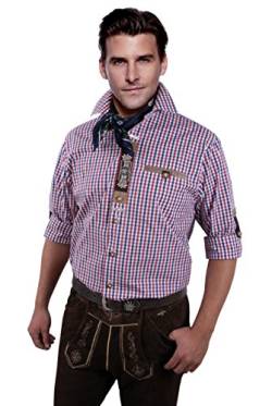 Moschen-Bayern Herren Hemd Trachtenhemd Karohemd Langarm Kurzarm Kariert Wiesn Hemd Oktoberfest Freizeithemd Trachten Rot Blau von Moschen-Bayern