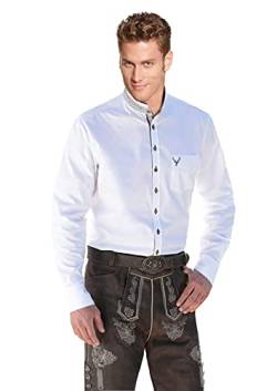 Moschen-Bayern Trachtenhemd Slim FIT Herren Hemd Langarm Kurzarm Wiesn Hemd Trachten Stehkragen Oktoberfest Weiß-Braun von Moschen-Bayern