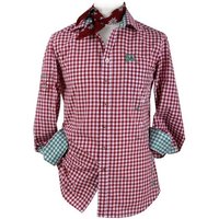 Moschen-Bayern Trachtenhemd Trachtenhemd Herren SLIM FIT kariert Stickerei Hirsch Wiesn-Hemd zur Lederhose Karo Herrenhemd Langarm Kurzarm Rot-Grün von Moschen-Bayern