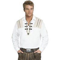 Moschen-Bayern Trachtenhemd Trachtenhemd Herren Wiesn-Hemd zur Lederhose mit Edelweiß - Herrenhemd Langarm + Kurzarm Krempelarm Weiß-Beige von Moschen-Bayern