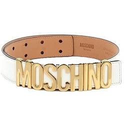 Moschino Ledergürtel matt weiß mit großem Logo Gold 38 von Moschino
