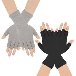 Handschuhe Fingerlos Unisex 2 Paar, Moseem Fingerhandschuhe Winter Handschuhe Warme Fingerhandschuhe ohne Fingerkuppen Verlängern Handgelenk Handschuhe für Damen Herren(Schwarz+Grau) von Moseem