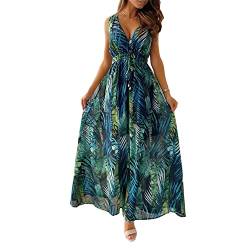 Mosestons Böhmisches Kleid für Damen, Lässiges Sexy Sommerkleid, ärmelloses Strandpartykleid,Grün,L von Mosestons