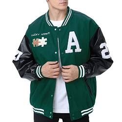 Moshtashio Herren College Jacke Baseballjacke Unisex Mode Sportjacke Sweatjacke Urban Stehkragen Streetwear (1 Grün,M) von Moshtashio