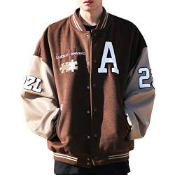 Moshtashio Herren College Jacke Baseballjacke Unisex Mode Sportjacke Sweatjacke Urban Stehkragen Streetwear (1 Kaffee Braun,3XL) von Moshtashio