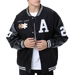 Moshtashio Herren College Jacke Baseballjacke Unisex Mode Sportjacke Sweatjacke Urban Stehkragen Streetwear (1 Schwarz,XL) von Moshtashio