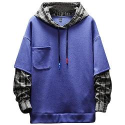 Moshtashio Kapuzenpullover für Herren, Patchwork Hoodie mit Kontrastfarbe Langarm Basic Sweatshirt Pullover mit Kapuze (Blau-2,4XL) von Moshtashio