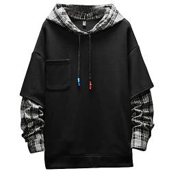 Moshtashio Kapuzenpullover für Herren, Patchwork Hoodie mit Kontrastfarbe Langarm Basic Sweatshirt Pullover mit Kapuze (Schwarz-2, 4XL) von Moshtashio