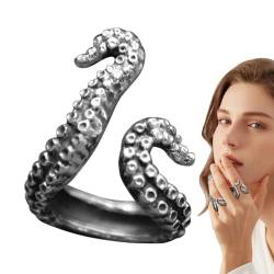 Moslalo Oktopus-Ring, Oktopus-Ringe für Frauen - Oktopus Tentakel Ring | Unisex Damen Böse Ringe Gothic Vintage Häkelring Oktopus Öffnungsring für Damen Herren von Moslalo