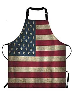 Moslion Rustikale USA-Flaggen-Schürze,Vintage amerikanische patriotische US-Flaggen-Schürze,verstellbarer Hals,Latzschürze für Männer und Frauen,geeignet für Küche,Kochen,Kellnerin,Kochschürze von Moslion