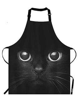 Moslion Schwarze Katzenschürze,cooler Katzenkopf mit leuchtendem Auge,schwarze Schürze,verstellbarer Hals,Latzschürze für Männer und Frauen,geeignet für Küche,Kochen,Kellnerin,Kochschürze von Moslion