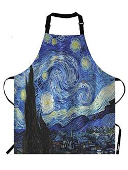 Moslion Van Gogh Starry Night Schürze,verstellbarer Hals,Latzschürze für Männer und Frauen,geeignet für Küche,Kochen,Kellnerin,Kochschürze von Moslion