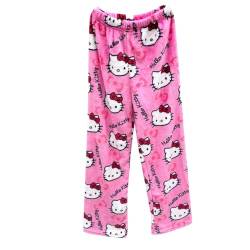 Schlafanzug Damen Hosen Hallo，Katze Lang Flanell Pyjama Hose Damen Schlafhose Weich Kawaii Pyjamas Anime Bequeme Winter Schlafanzughose von Mosstars
