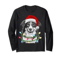 Border Collie Santa Christmas Tree Lights Xmas Boys Men Dog Langarmshirt von Most Wonderful Christmas Co