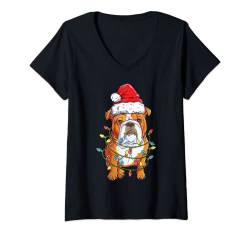 Damen English Bulldog Santa Christmas Tree Lights Xmas Gifts Boys T-Shirt mit V-Ausschnitt von Most Wonderful Christmas Co