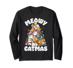 Meowy Catmas Cat Christmas Tree Xmas Girls Boys Funny Santa Langarmshirt von Most Wonderful Christmas Co