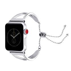 Kompatibel mit Apple Watch 42mm 44mm Uhrenarmband Edelstahl, Edelstahl Metall Mädchen Strap Ersatzband Wristband Armbänder mit Anhänger/Quaste Armband Kompatibel mit Apple Watch Series 6 SE 5 4 3 2 1 von Moteen