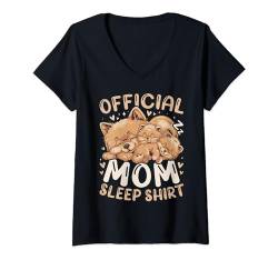 Damen Beste Mama, Pomeranian Hund mit Welpe, Muttertag T-Shirt mit V-Ausschnitt von Mother's Day Mom Grandma Gift Ideas by Conreo