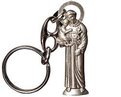 Motivationsgeschenke Schlüsselanhänger Heiliger Antonius mit Kind & Lilie 11cm Metall, Silberfarben Schlüsselring | Schutzpatron, Glücksbringer, Schutzheiliger | Anhänger mit Schlüsselkette von Motivationsgeschenke