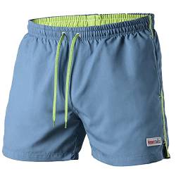 Mount Swiss Männer Badehose Dario mit seitlichen Taschen Gesäßtasche I Modische Herren Shorts Schwimmen Freizeit Wassersport I Badeshorts in der Farbe Denim-Blau, Größe M von Mount Swiss