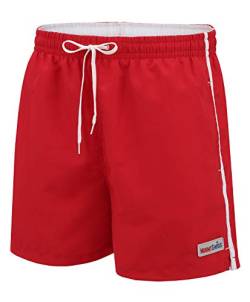 Mount Swiss Männer Badehose Dario mit seitlichen Taschen Gesäßtasche I Modische Herren Shorts Schwimmen Freizeit Wassersport I Badeshorts in der Farbe Rot, Größe 4XL von Mount Swiss