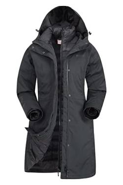 Mountain Warehouse Alaskan 3-in-1 Damen-Regen-Mantel - langer, wasserdichter Regenmantel für Damen, verstellbarer Mantel, auch als lange Damen-Steppjacke tragbar, Schwarz Jet, DE 44 / EU 46 von Mountain Warehouse