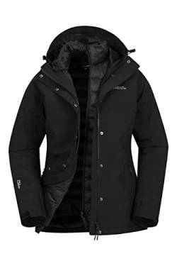 Mountain Warehouse Alaskan kurze 3-in-1-Damenjacke - IsoDry, 10.000 mm wasserdichte und atmungsaktive Jacke mit verschweißten Nähten - ideal bei nassem Wetter Schwarz Jet 46 von Mountain Warehouse