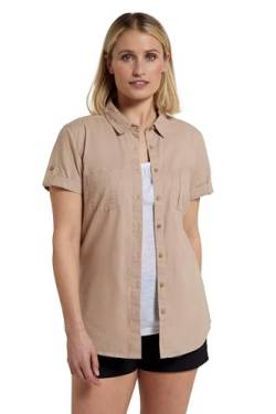 Mountain Warehouse Coconut Kurzärmliges Damenhemd - Herbst Winter Oberteil, Hemd, 100% Baumwolle,atmungsaktive Bluse mit Netzfutter - Für Herbst und den Alltag Beige 38 von Mountain Warehouse