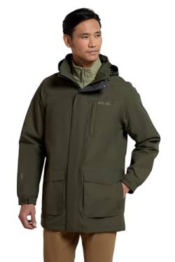 Mountain Warehouse Glacier II Lange, wasserfeste Herrenjacke - Versiegelte Nähte, atmungsaktiv, abnehmbare Kapuze, schnelltrocknend, Winter - Für Reisen, Herbst Khaki S von Mountain Warehouse