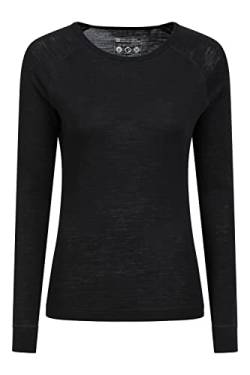 Mountain Warehouse Merino Baselayer-Thermotop für Damen - Leichtes, atmungsaktives Damen-T-Shirt, antibakterielle Bluse - Für Urlaub bei kaltem Wetter Winter Baselayer Schwarz 42 von Mountain Warehouse