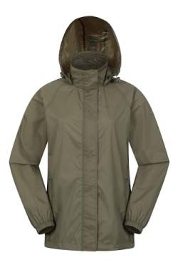 Mountain Warehouse Pakka atmungsaktive, wasserdichte Damen-Regenjacke - leichte und einfach zu verstauende Wind-Jacke für Damen zum Wandern, Camping und für Outdoor Khaki 38 von Mountain Warehouse