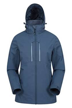 Mountain Warehouse Rainforest Damen-Regenjacke - wasserdichter Regenmantel, Netzinnenfutter, versteckte Kapuze, Taschen, verstellbarer Saum - zum Wandern, Reisen, Blau 42 von Mountain Warehouse