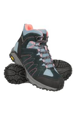 Mountain Warehouse Rockies wasserdichte Vibram-Damenstiefel – Damenschuhe aus Rindswildleder, Puffer, robuste Schuhe – ideal zum Wandern, Laufen, Camping Blau 39 EU von Mountain Warehouse