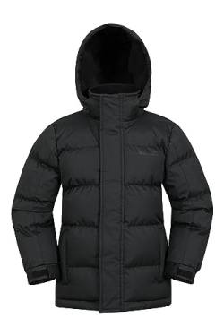 Mountain Warehouse Snow wasserabweisende Winterjacke für Kinder - gesteppte, wattierte, atmungsaktive Jacke mit Kapuze für Jungen und Mädchen, leichte Regenjacke Schwarz Jet 11-12 Jahre von Mountain Warehouse