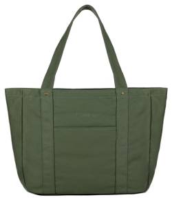 Mouteenoo Canvas Tote Bag mit Reißverschluss, Handtasche Damen, Große Schultertasche für Arbeit Urlaub und Reisen (Army Green) von Mouteenoo