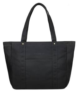 Mouteenoo Canvas Tote Bag mit Reißverschluss, Handtasche Damen, Große Schultertasche für Arbeit Urlaub und Reisen (Black) von Mouteenoo