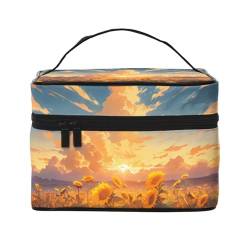 Mouxiugei Sunflower At Sunset tragbare Make-up-Tasche – elegante Reise-Kosmetiktasche mit großem Fassungsvermögen, Make-up-Taschen-Set, Make-up-Tasche für Frauen, Sonnenblume bei Sonnenuntergang, von Mouxiugei