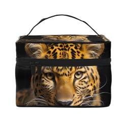 Mouxiugei The Deep-Eyed Leopard tragbare Make-up-Tasche – elegante Reise-Kosmetiktasche mit großem Fassungsvermögen, Make-up-Taschen-Set, Make-up-Tasche für Frauen, Der tiefäugige Leopard, von Mouxiugei