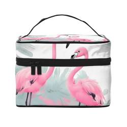 Mouxiugei Tragbare Make-up-Tasche mit pinkem Flamingo, elegante Reise-Kosmetiktasche mit großem Fassungsvermögen, Make-up-Tasche für Damen, Rosa Flamingo, Einheitsgröße von Mouxiugei