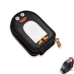 Niedliche Pinguine PU Kreditkarte Münzgeldbörse, Damen Leder Kreditkartenetui Cute Penguins Geldbörse Lady Kreditkartenetui mit Reißverschluss, Leder Münzbörse, Schwarz , 12*7*3cm, Casual von Movehii