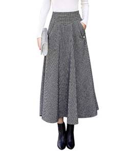 Damen Winterrock Lang Karierter Wolle Vintage Maxi Rock Wollrock Hohe Taille Langer Röcke Faltenrock Unterrock Schottenrock (M, Farbe 1) von Moviendress