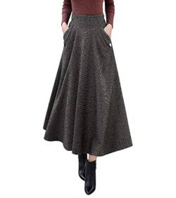 Damen Winterrock Lang Karierter Wolle Vintage Maxi Rock Wollrock Hohe Taille Langer Röcke Faltenrock Unterrock Schottenrock (M, Farbe 2) von Moviendress