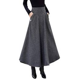 Damen Winterrock Lang Karierter Wolle Vintage Maxi Rock Wollrock Hohe Taille Langer Röcke Faltenrock Unterrock Schottenrock (M, Farbe 3) von Moviendress