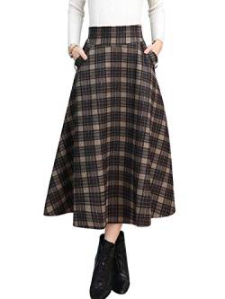 Damen Winterrock Lang Karierter Wolle Vintage Maxi Rock Wollrock Hohe Taille Langer Röcke Faltenrock Unterrock Schottenrock (XXL, Schwarz kariert) von Moviendress